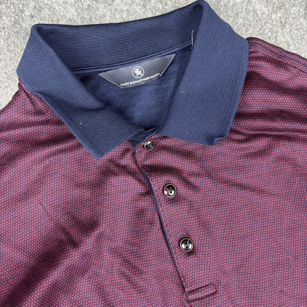 Hart Schaffner Marx Polo Shirt Mens Large Burgundy Short Sleeve Casual Pattern‎